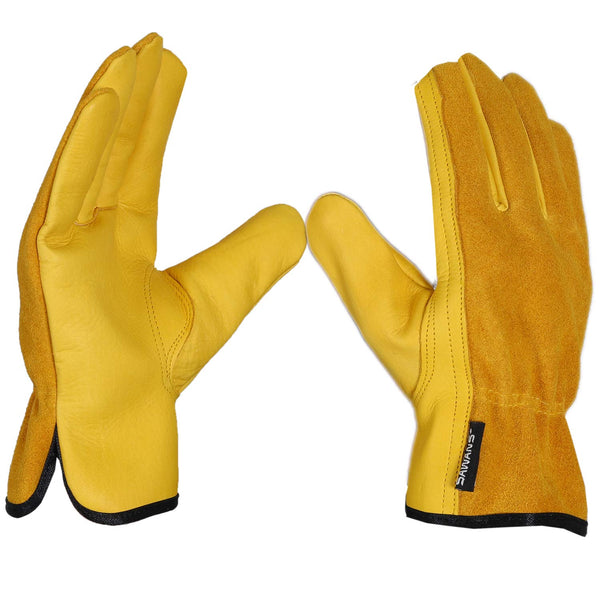 SAWANS Leather Working Gloves Work Gardening Gloves Thorn Proof Garden Building Heavy Duty Utility Gripper Men Women Breathable and Flexible Construction