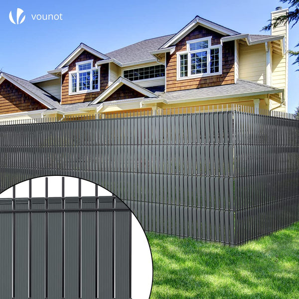 VOUNOT? PVC Privacy Strips Garden Privacy Fence Screen 150m x 4.7cm Double Rod Mats with 300 Clips for Deck, Patio, Balcony, Grey