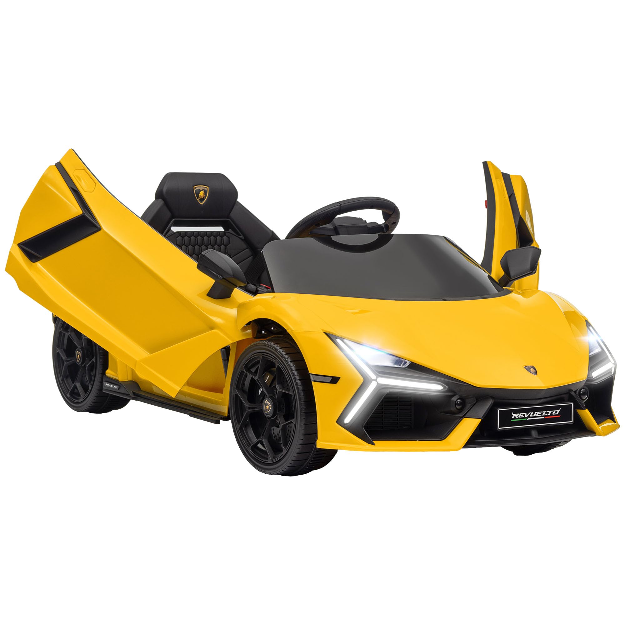 AIYAPLAY Lamborghini Revuelto Licensed Kid Electric Car, 12V Kids Electric Ride On with Butterfly Doors, Suspension, Remote Control, LED Lights, Horn, USB, MP3 for 3-5 Years, Orange