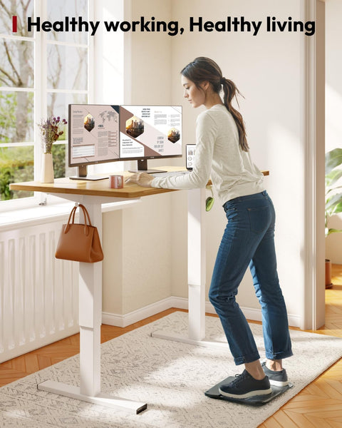 SANODESK QS1+140 * 60 Electric Standing Desk Height Adjustable Standing Desk With Memory Smart Panel Sit Stand Table With Hooks and Cupholder for Home Office （Black Frame+ Black Desktop）