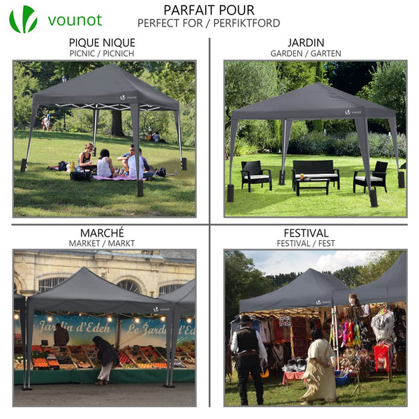 VOUNOT 3m x 3m Pop Up Gazebo with Sides & 4 Weight Bags & Carry Bag, Marquee Garden Party Tent Outdoor, Grey