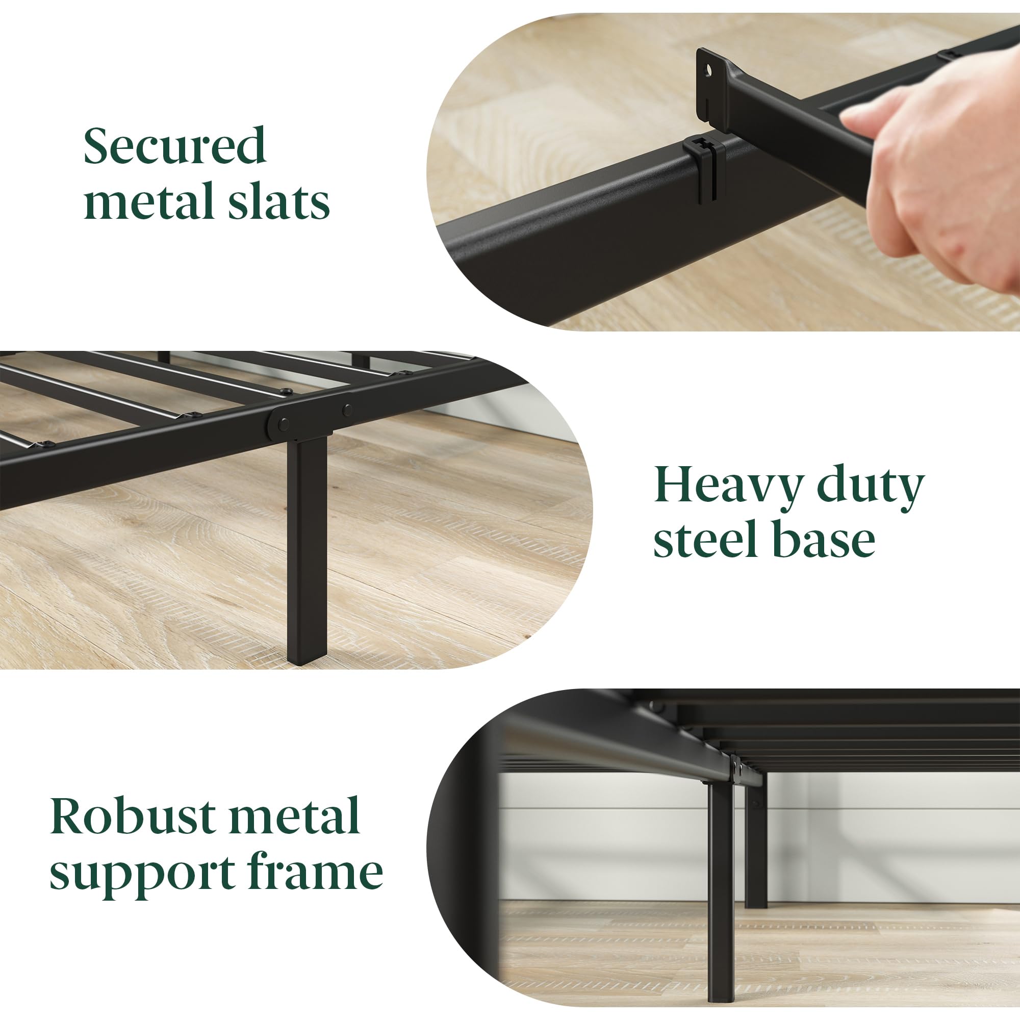 ZINUS Florence 3ft Single Bed Frame 90x190cm, Metal Platform Bed with Headboard and Footboard, Strong Steel Slat Support, Large Storage Space, Easy Assembly, Black