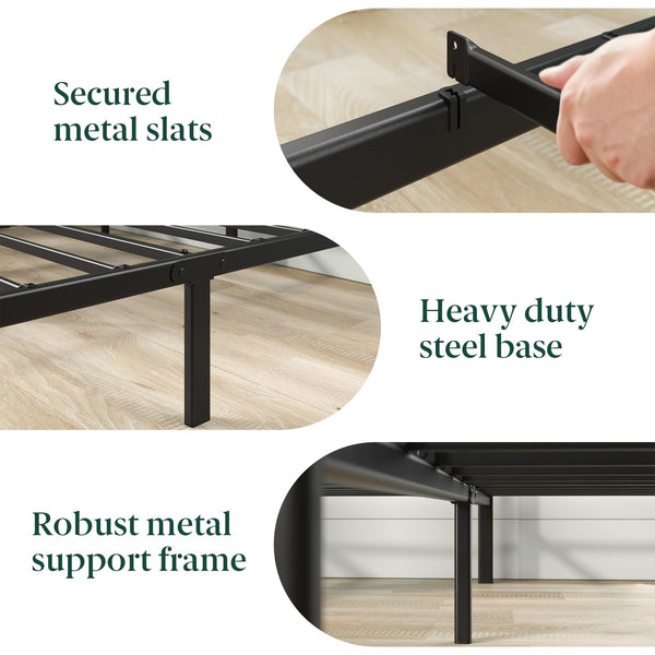 ZINUS Florence 3ft Single Bed Frame 90x190cm, Metal Platform Bed with Headboard and Footboard, Strong Steel Slat Support, Large Storage Space, Easy Assembly, Black