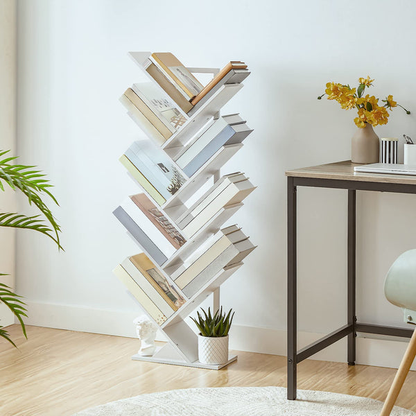 HOOBRO Tree Bookshelf Tall, 9-Tier Floor Standing Book Shelf, Tall Bookcase for CDs Albums, for Living Room, White EWT08SJ01G1