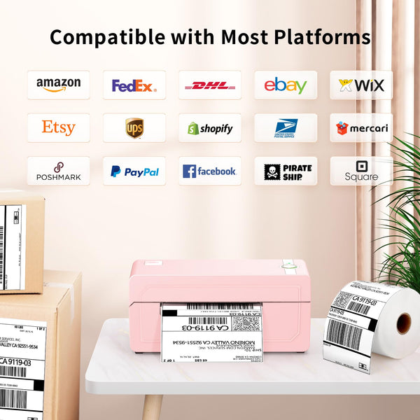 JADENS Bluetooth Thermal Label Printer, 4x6 Shipping Label Printer for Shipping Packages 203DPI, 1.57"-4.1" Printing Size Compatible with Hermes, Royal Mail, Amazon, Shopify