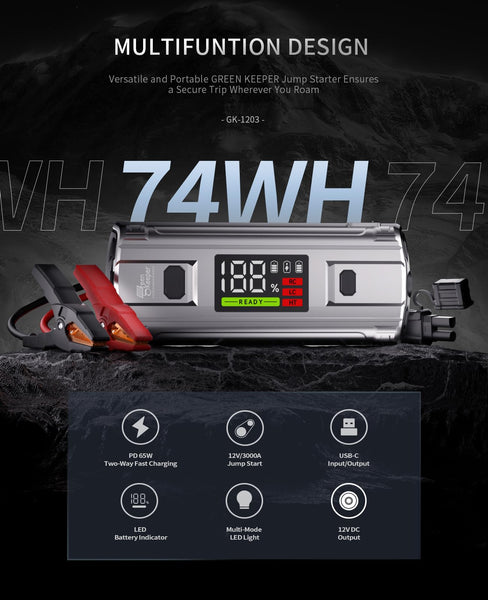 Jump Starter Power Pack Car Battery Starter 2000A 12V for 7.0L Gas & 6.5L Diesel with 12V/6A Output Extension Port, Portable Car Battery Booster 16000mAh Power Bank, High-Efficiency for All Weather