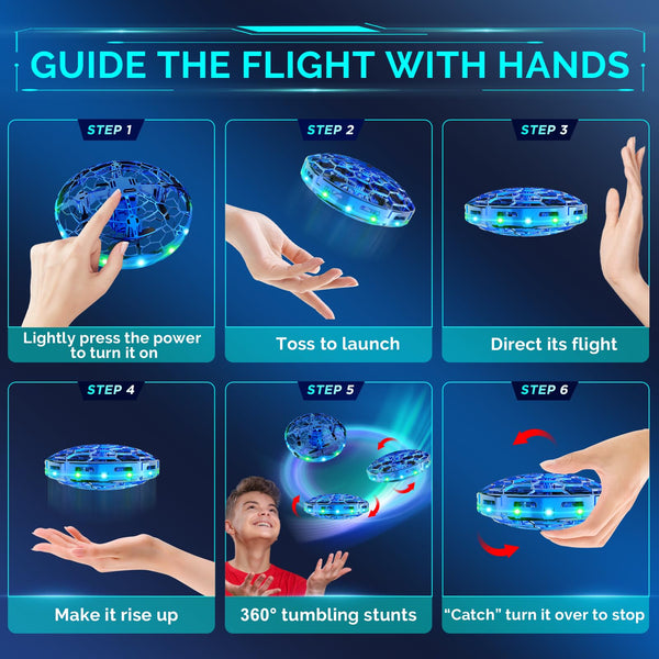 Flying Drone for Kids, 360° Hands Free Motion Sensors Mini UFO Helicopter with LED Light - Cool Toy Gift for 6+ Boys & Girls