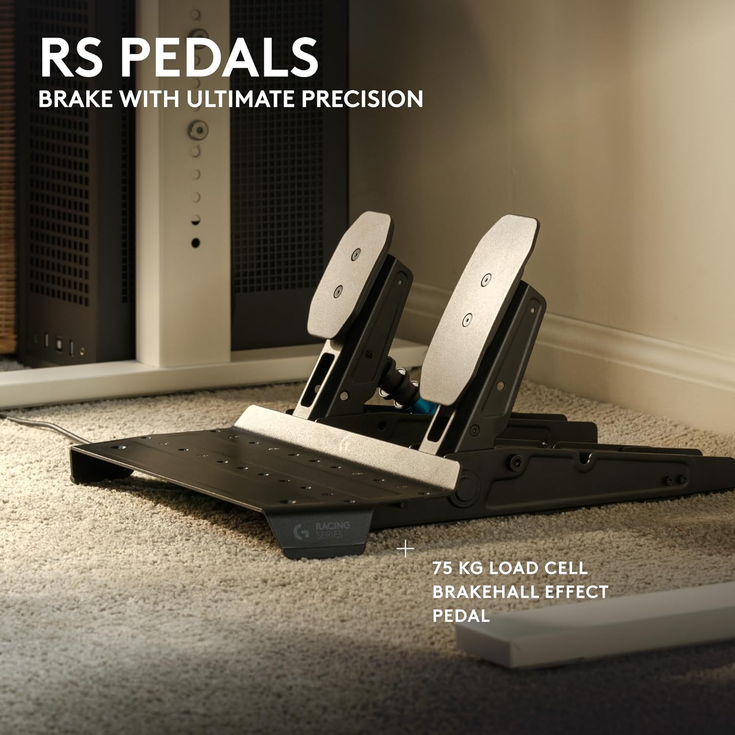 Logitech G RS50 System with RS Pedals: 4 PCS Sim Racing Setup - RS50 Wheel base 8 Nm Direct Drive, RS Wheel Hub, RS Round Wheel - 11-inch steering wheel & RS Pedals - For PS5/PS4/PC