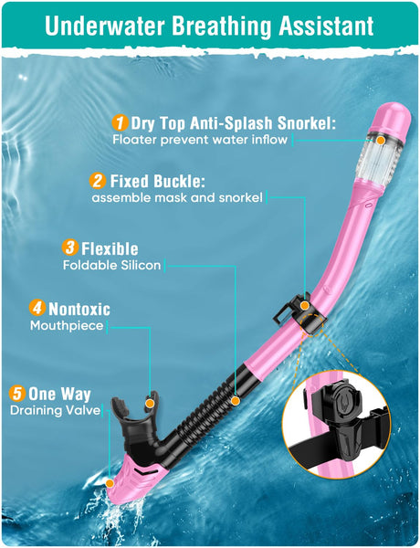 Lealinga Snorkel Set Adults Snorkel Mask Anti-Fog Panoramic View Diving Mask Dry Top Snorkel Kit with Travel Bag Diving Set for Snorkeling Scuba Diving Swimming Travel