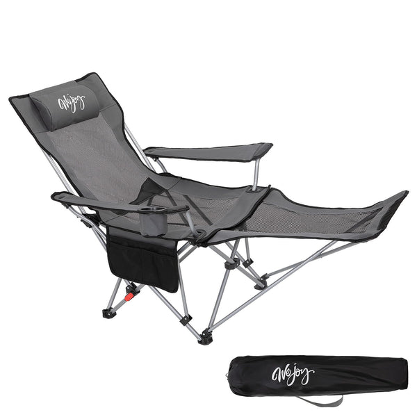 #WEJOY Camping Chairs Folding Recliner Chair Adjustable with Detachable Footrest Headrest Cup Holder Lightweight Portable Reclining Camp Chair Fold Up Chair for Outdoor Beach Garden, Cyan Set of 2
