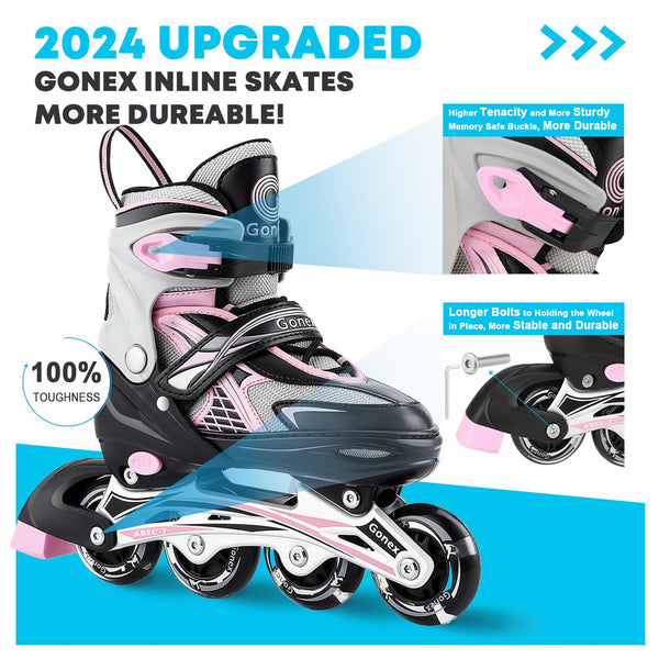 Gonex Children?s Inline Skates, Adjustable Inline Skates for Boys and Girls, EU 31-42, Pink, S