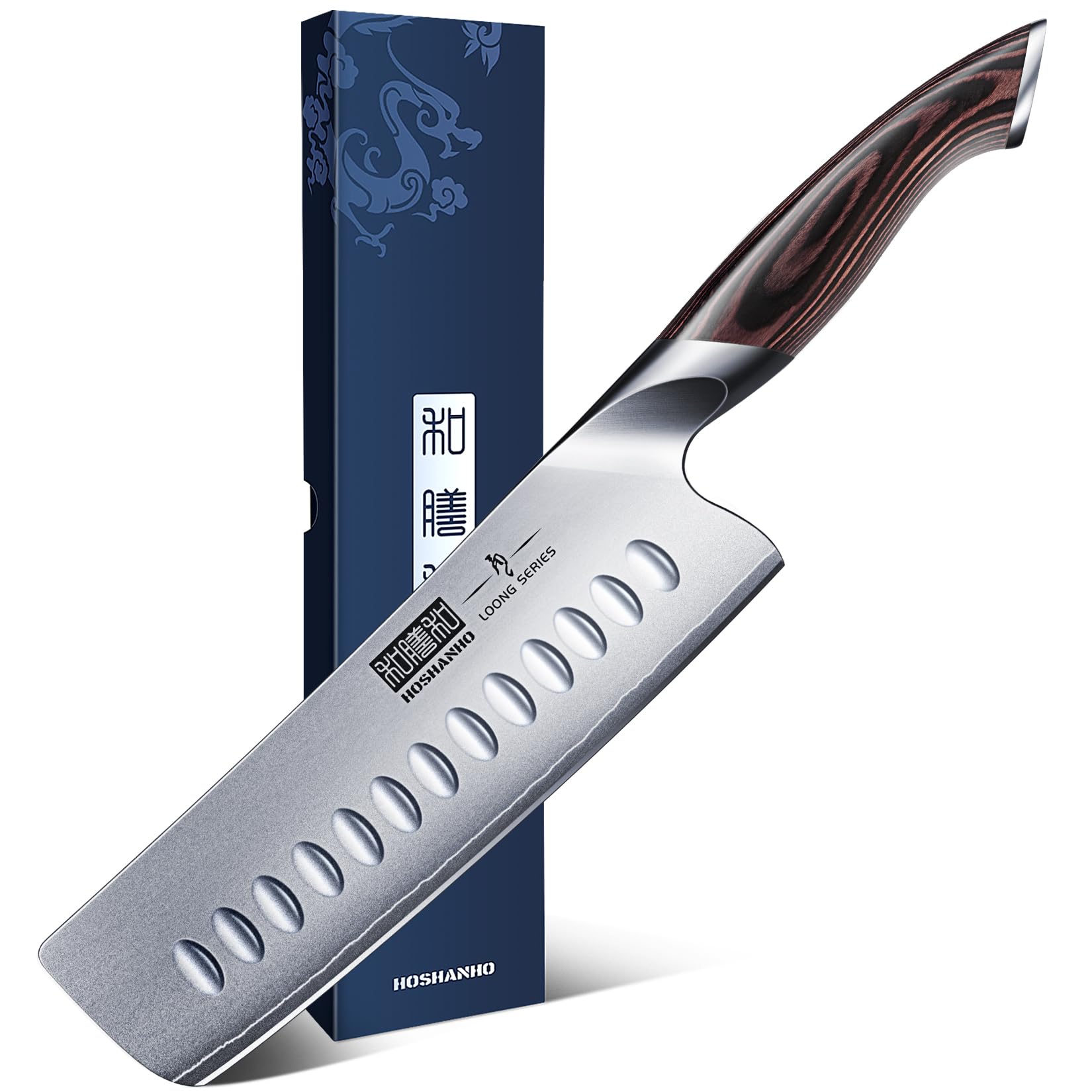 HOSHANHO 7 Inch Nakiri Knife, Japanese AUS-10 High Carbon Stainless Steel Chef Knife, Multipurpose Meat Vegetable Sharp Kitchen Knife with Ergonomic