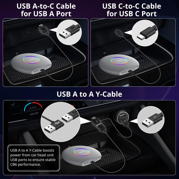 CB6 CarPlay AI Box Android 13 CarPlay Wireless/Android Auto Converts Wired to Wireless with 4G LTE, 5G Wi-Fi, 2 Bluetooth, AI Dongle, Support for YouTube, 4G+64G, Black