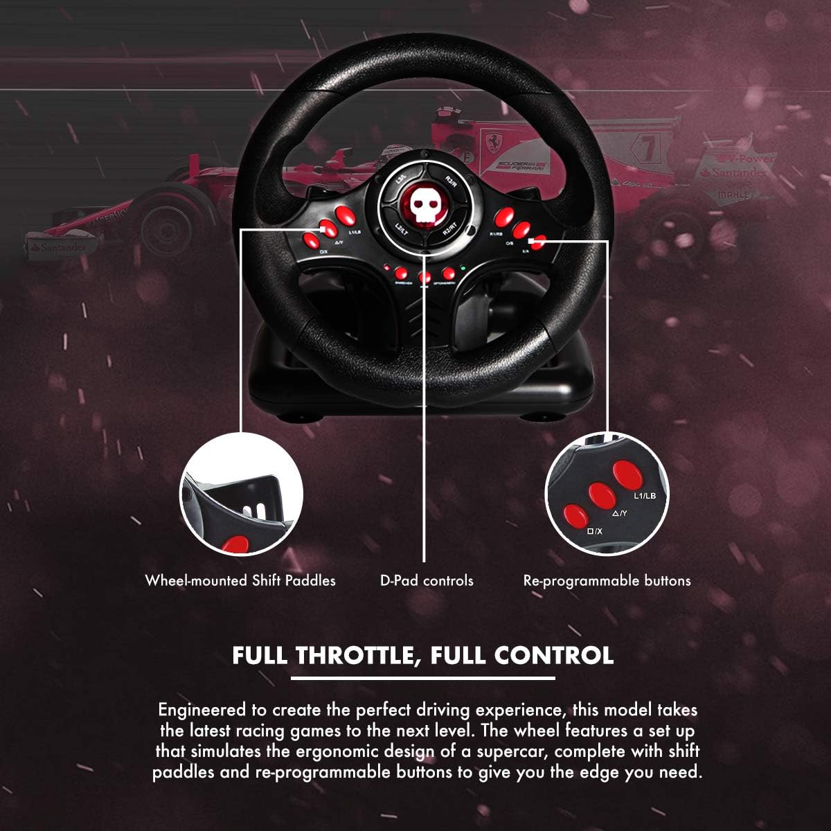 Numskull Next-Gen Pro Racing Wheel with Pedals and Shifter - Compatible with Xbox Series X|S, Xbox One, PS4, Nintendo Switch and PC - Realistic Steering Wheel Controller Accessory