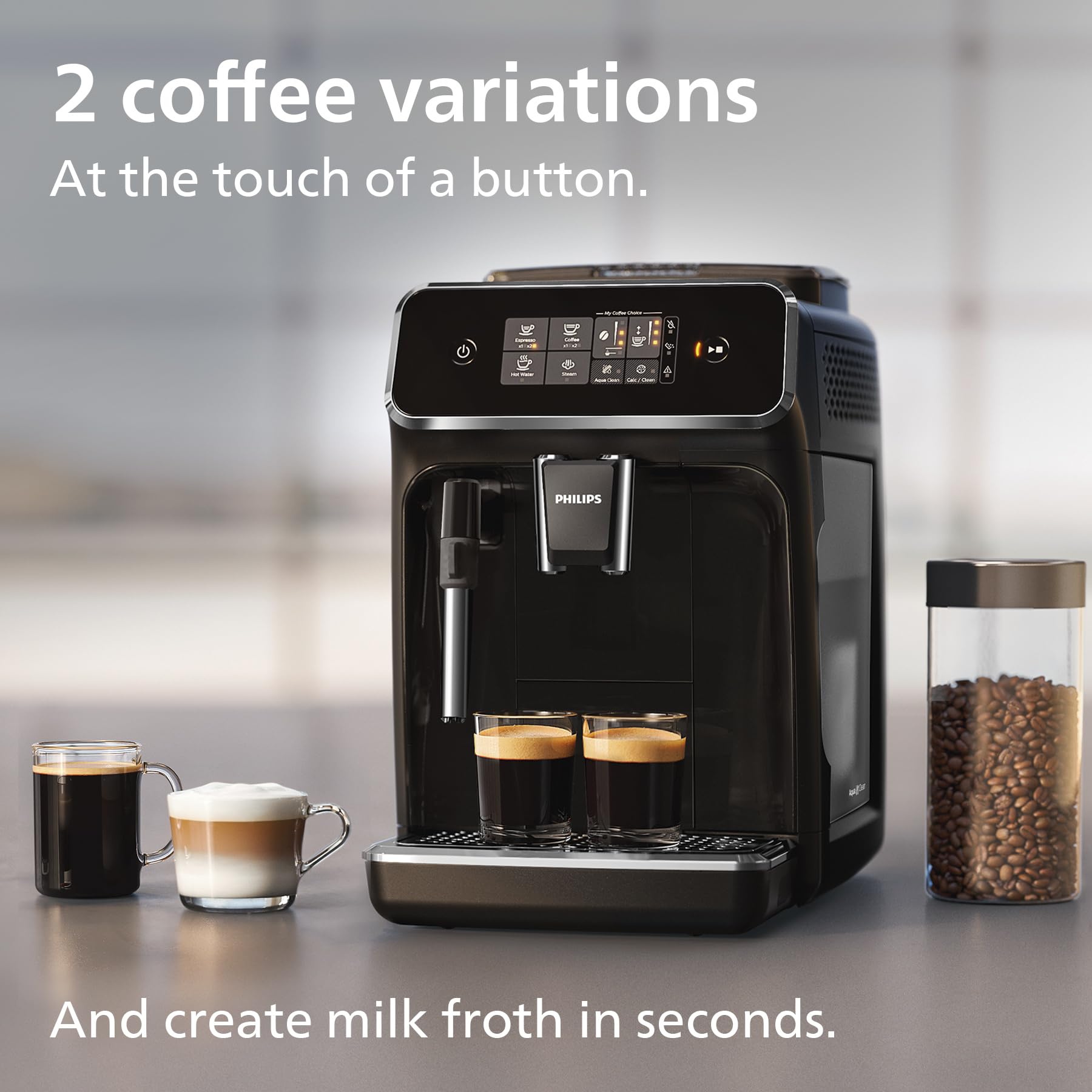 PHILIPS 5400 Series Bean to Cup Coffee Machine – 12 Coffee Varieties, LatteGo Milk Frother, Fastest-to-Clean, Ceramic Grinder, Fully Automatic Espresso & Cappuccino maker – Black, Silver (EP5446/70)