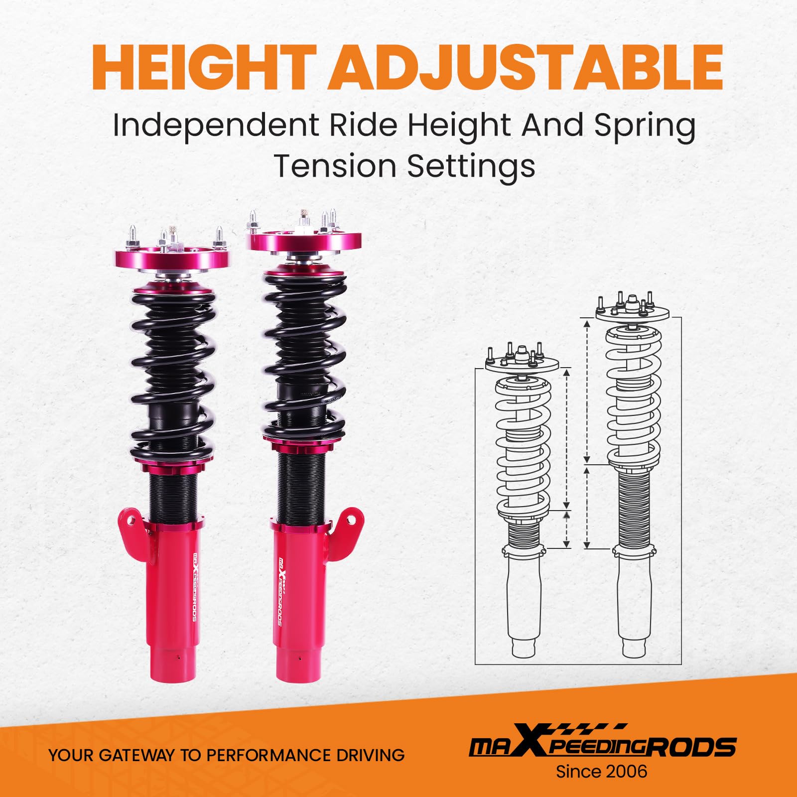 maXpeedingrods Coilovers Shock Struts for E46 (1998-2006) 316i, 318i, 320i, 323i, 325i, 328i, 330i, M3 Adjustable Damper