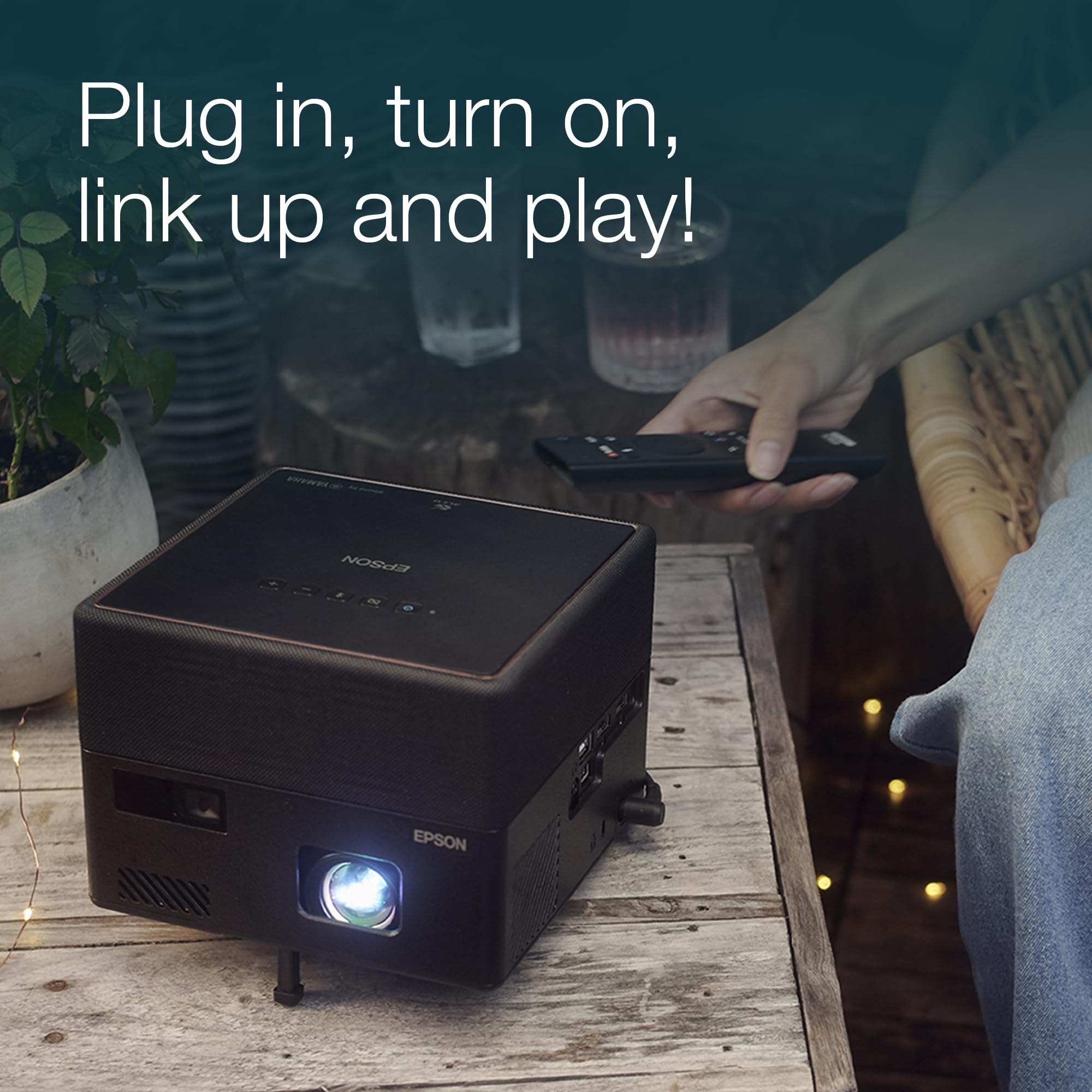 Epson EF-22N Mini Smart 3LCD Projector with Pan & Tilt Stand, Full HD,1000 Lumens,150 Inch Display with HDR, Google TV, Dolby Atmos Sound, Gaming & Home Cinema Laser Projector - Metallic Midnight Blue