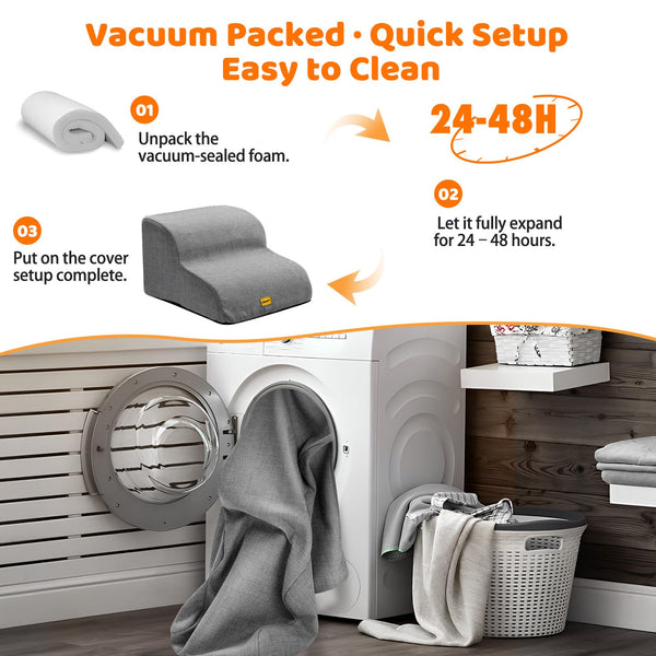 Gimars 30D High-Density Foam & Extra-Wide, Stable 3-Step Dog Stairs, 40cm High Pet Stairs with Washable Cover & Non-Slip Base, Portable Ramp for Small Dogs to Sofa, Bed, Couch, Car