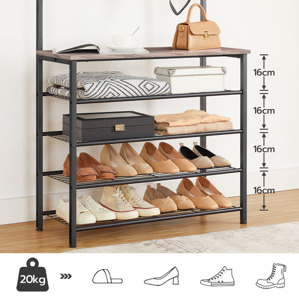 HOOBRO Coat Stand, Coat Rack with Shoe Storage, Free Standing Hall Tree with 9 Hooks, Shoe and Coat Rack for Hallway, Entryway, Metal Frame, Sturdy,