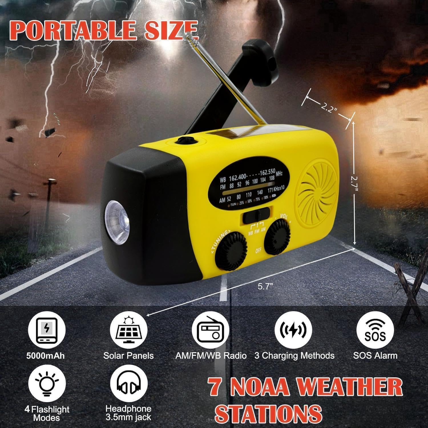 iRonsnow Solar Emergency Hand Crank Weather Radio, Portable Self Powered NOAA AM/FM Radios with SOS Alarm LED Flashlight 2000mAh Smart Phone USB Charger for Camping (Red)