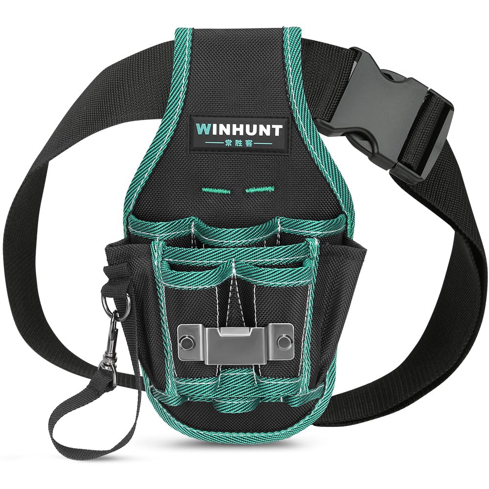 WINHUNT Tool Belt Pouch, Electrician Pouch 18 Pocket with Adjustable Nylon Belt 15x4x22cm Black (18 Pockets)
