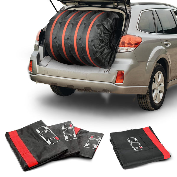 Car Spare Tire Covers 4 Pack, 13-18 IN Tyre Bag Set, Diameter 66cm Wheel Protection Cover, Tyre Bags with Handle, Waterproof Dustproof Auto Spare Tires Storage Bags for Car UV SUV Truck Black S