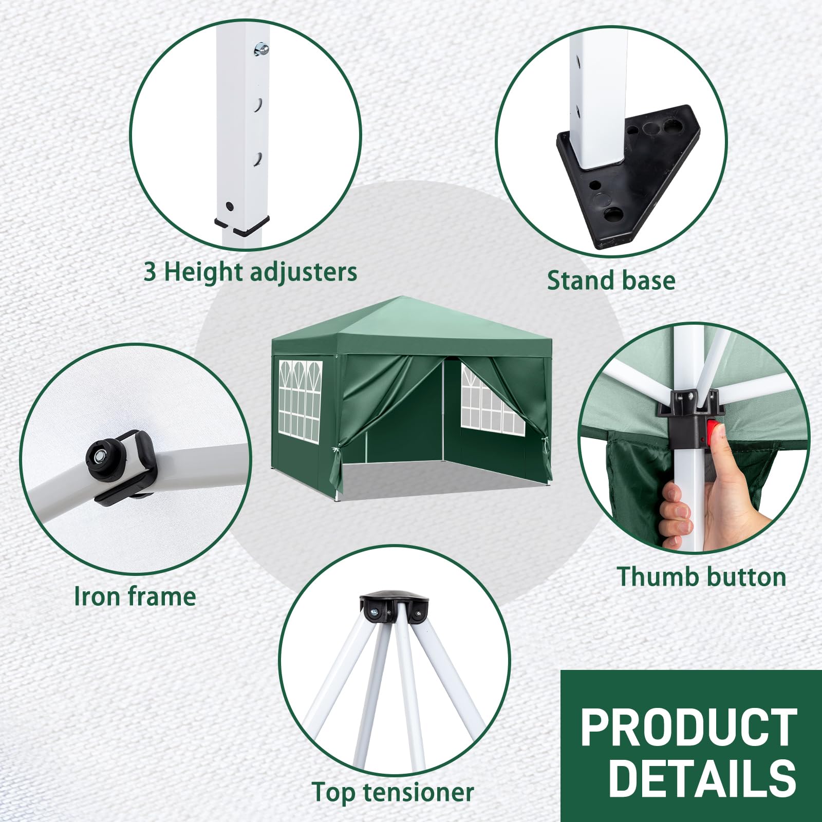 Bonnlo Pop Up Gazebo with Sides 3m x 3m, Easy Setup Instant Outdoor Canopy, Folding Garden Gazebo, Party Tent Grey