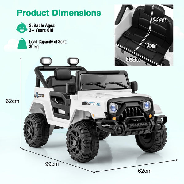 COSTWAY 12V Kids Ride on Car, 2 Motors Electric Off Road Truck with Remote Control, LED Lights, Music, Horn & Wireless Connection, Battery Powered Ride on Toy for Boys Girls (Black)