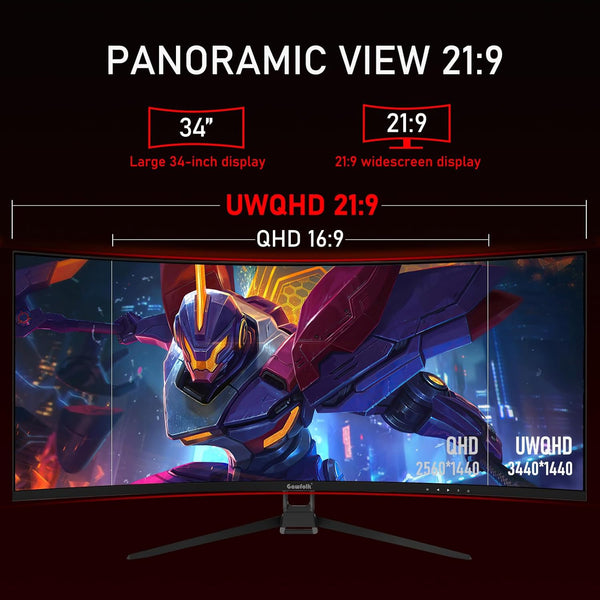 Gawfolk 34 Inch Ultrawide Curved 144Hz Gaming Computer Monitor 1500R PC Screen 21:9 UWQHD (3440x1440),Adaptive Sync,178° Viewing Angle,Display Port、HDMI 2.0, VESA75x75MM-Black