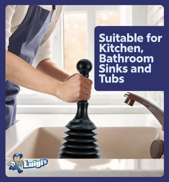 Luigi's Sink Plunger - Drain Plunger Sink Unblocker - Plungers for Unblocking - Drain Plungers for Bathroom Kitchen Bath Shower - Unblock Pump with Accordion Bellows