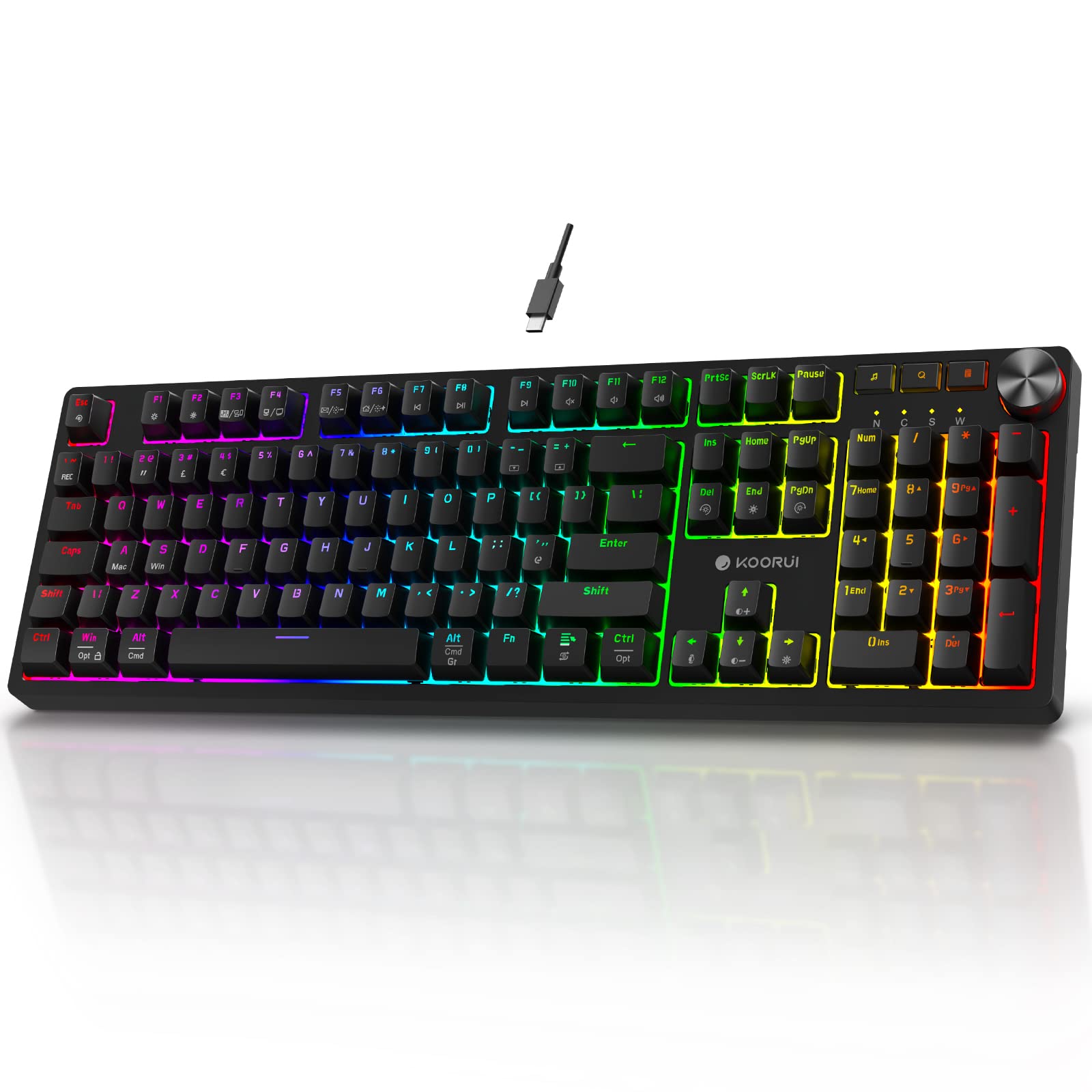 KOORUI Gaming Keyboards, 26 RGB Backlit Mechanical Keyboard Wired 104 Keys Full Size UK Layout with Blue Switch Gamer Keyboards for Windows MacOS Linux
