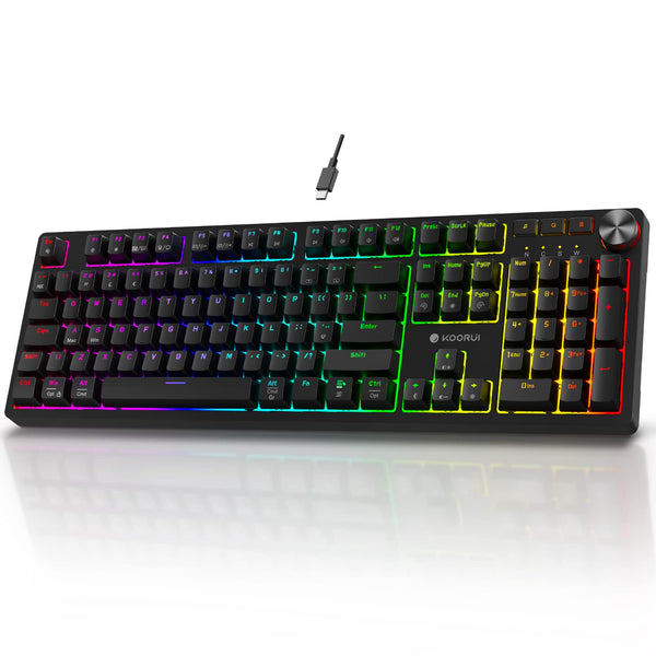 KOORUI Gaming Keyboards, 26 RGB Backlit Mechanical Keyboard Wired 104 Keys Full Size UK Layout with Blue Switch Gamer Keyboards for Windows MacOS Linux