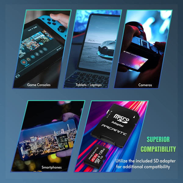 ARCANITE 64GB microSDXC Memory Card with Adapter - A1, UHS-I U3, V30, 4K, C10, Micro SD, Optimal read speeds up to 90 MB/s