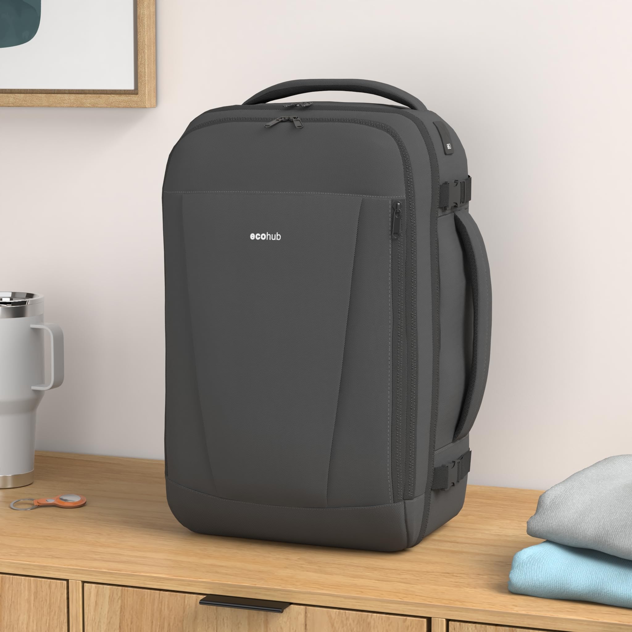 ECOHUB Easyjet Cabin Bag 45x36x20 Underseat Backpack Travel Rucksack 13 Pocket Hand Luggage Waterproof Recycled PET Eco Friendly Carry On Bag for Women & Men 30L Pink