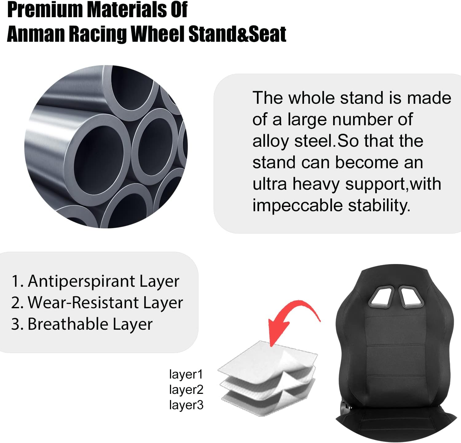 Anman Racing Wheel Cockpit Steering Wheel Stand With Seat Gaming Simulator Cockpit Adjustable Fit For Logitech G25 G27 G29 G920 G923 Thrustmaster T80 T150 NOT Include Wheel Shifter and Pedals