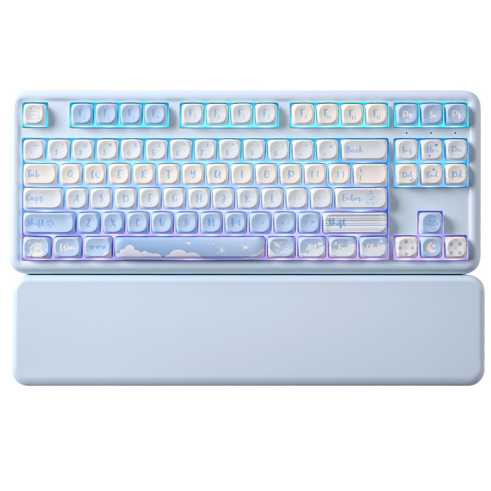 YUNZII B87 Wireless Mechanical Keyboard,QMK/VIA Software Custom Gaming,Gasket RGB Keyboard with Cute MOA Keycaps,Wrist Rest,BT5.0/2.4G/USB-C NKRO for Win/Mac (butter, milk v2 linear)