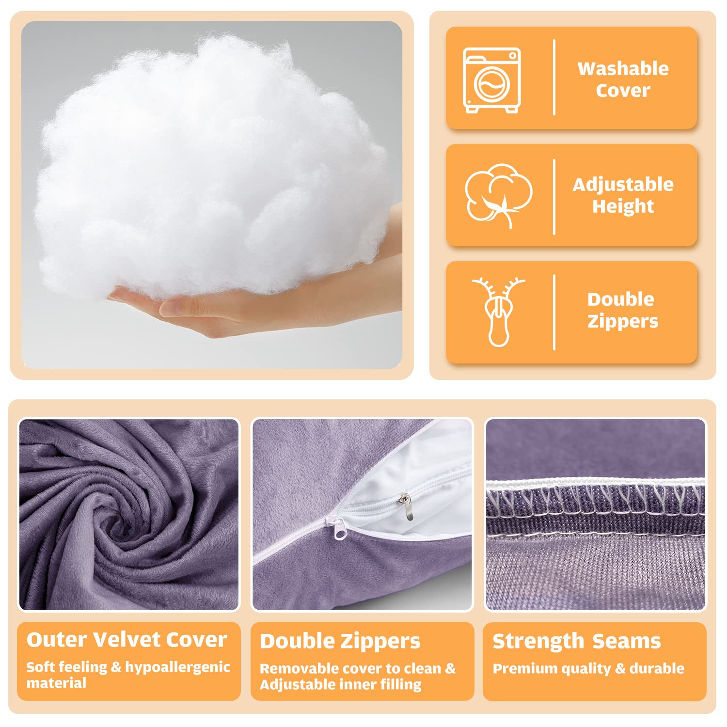 Chilling Home Pregnancy Pillows for Sleeping,U Shaped Maternity Pillow Pillow,55 inch Full Body Pillow Long Pillows for Sleeping, Maternity&Body Pillows for adults with Cover Velvet,Light Black