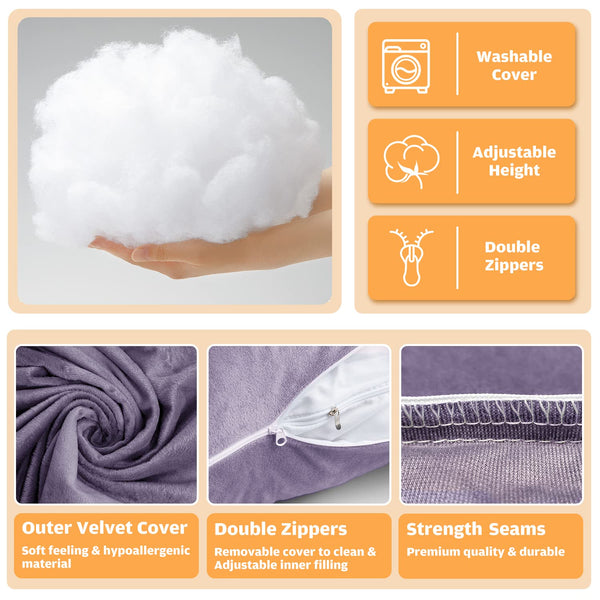 Chilling Home Pregnancy Pillows for Sleeping,U Shaped Maternity Pillow Pillow,55 inch Full Body Pillow Long Pillows for Sleeping, Maternity&Body Pillows for adults with Cover Velvet,Light Black