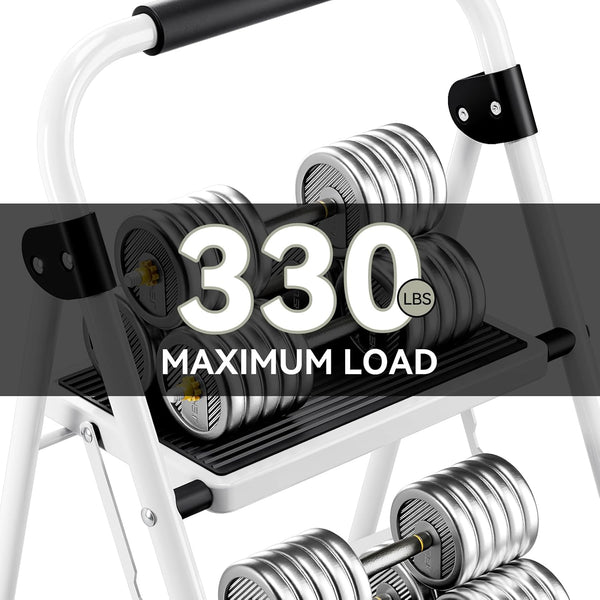 KINGRACK Folding 3-Step Ladder with Non-Slip Pedals, Sturdy Steel, Lightweight & Portable, Red