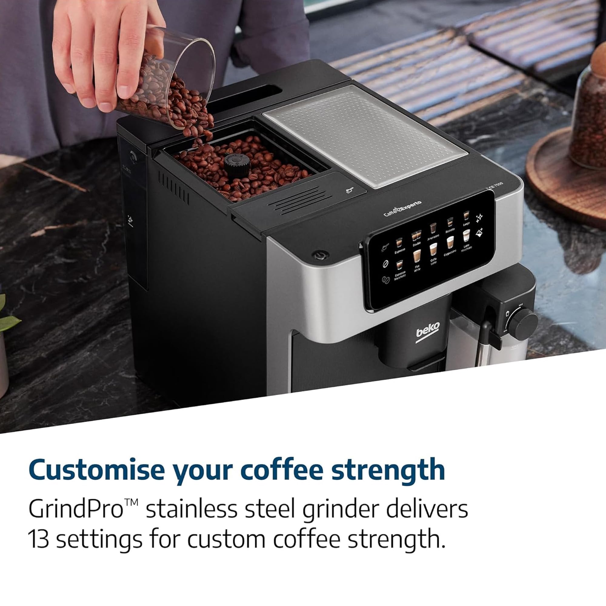 Beko Bean to Cup Coffee Espresso Machine CaffeExperto CEG7304X | Milk Jug | Colour Touch Screen Panel | 19 Bar Pressure, 2 Coffee Nozzles | Fully Automatic, Silver