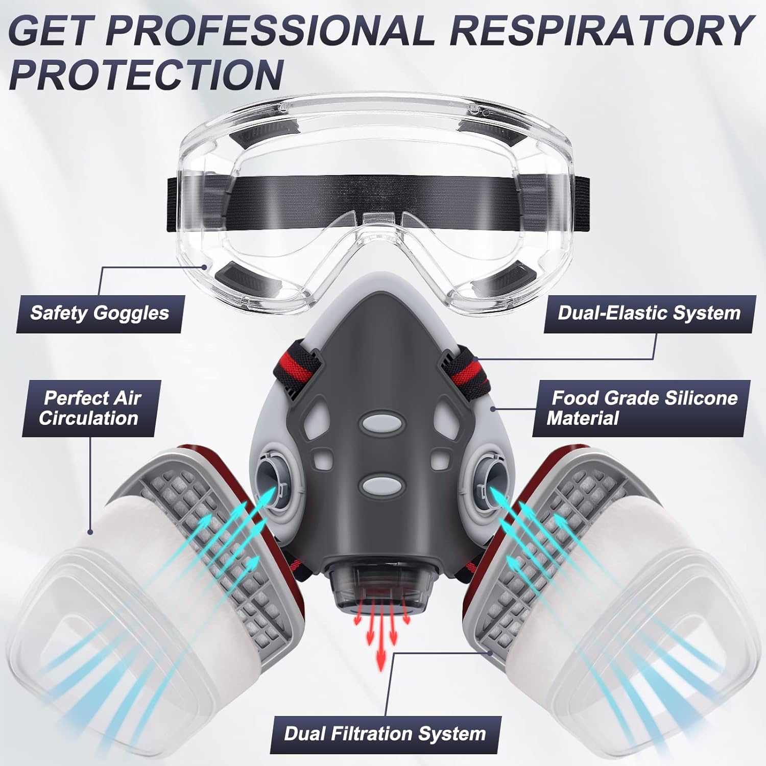 Reusable Protective Face Mask, Painting Dust And Gas Mask, Replaceable 10 Filter Cotton, Suitable For Various Workplaces, Painting, Workshops, Factories, Etc