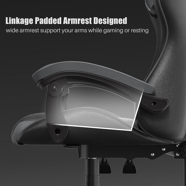 bigzzia Ergonomic Gaming Chair - Gamer Chairs with Lumbar Cushion + Headrest, Height-Adjustable Office & Computer Chair for Adults (without footrest, White)