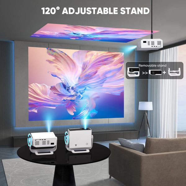 Wielio Smart Projector Built-in Apps, 500ANSI Native 1080P 4K Supported, WiFi 6 & Bluetooth 5.2, Low Fan Noise (<29.8dB), 120° Adjustable Stand, Auto Keystone, Projector for iOS/Android/PS5