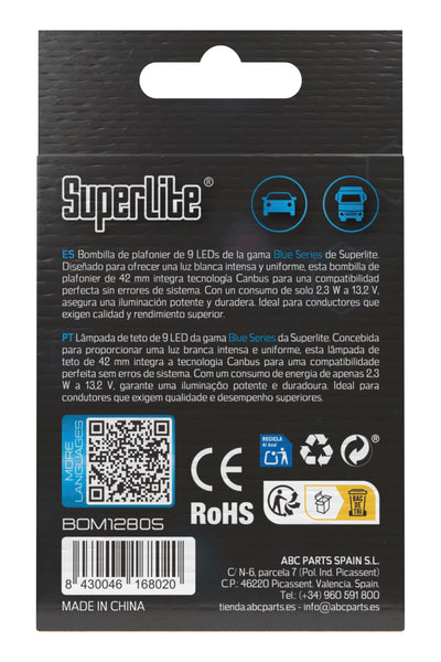 Superlite Set of 2 T10 Bulbs with 18 Leds from the Blue Series range. CanBus Technology and 6500K Colour Temperature. Ideal for Car and Truck.
