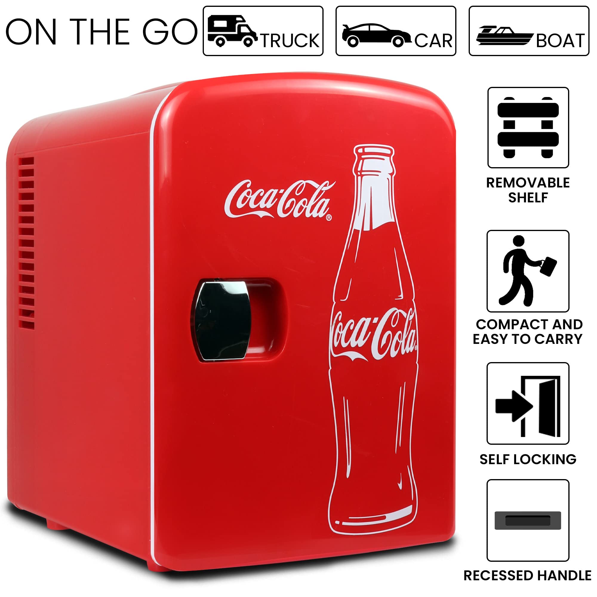 Coca Cola Mini Fridge For Bedrooms 5L Retro Vending Machine Style Cool Box 10 Can Quiet Mini Fridges with Display Window For Coke Beverages Food Drinks Home 12v Portable Cooler Box, Red
