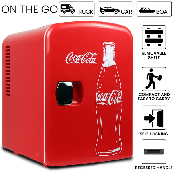 Coca Cola Mini Fridge For Bedrooms 5L Retro Vending Machine Style Cool Box 10 Can Quiet Mini Fridges with Display Window For Coke Beverages Food Drinks Home 12v Portable Cooler Box, Red