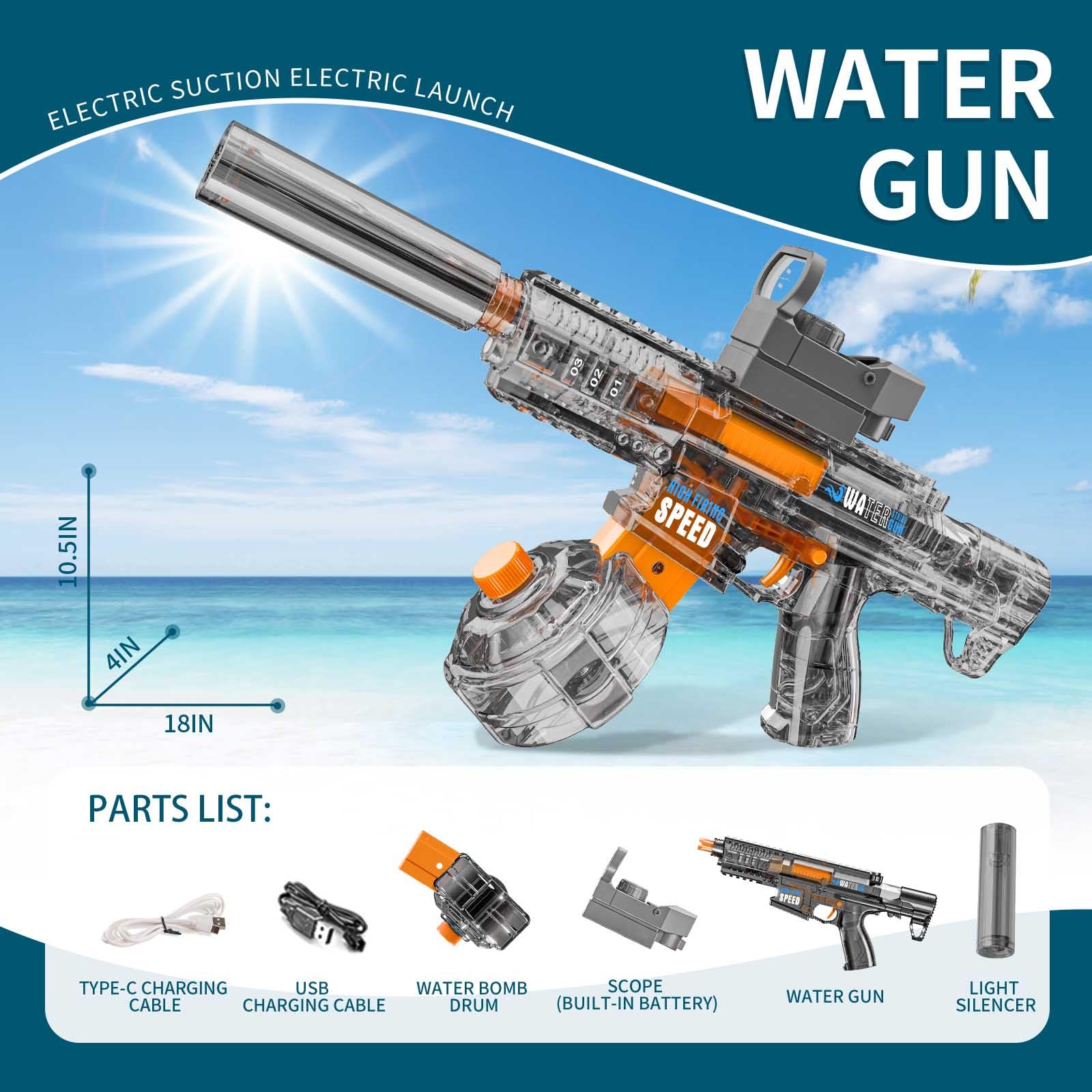 Electric Water Gun, Ultra-Long Range One-Touch Automatic Water Gun, Large Capacity Ultra-Long Standby, Suitable For Children Adults Summer Pool Party Beach Outdoor Use.