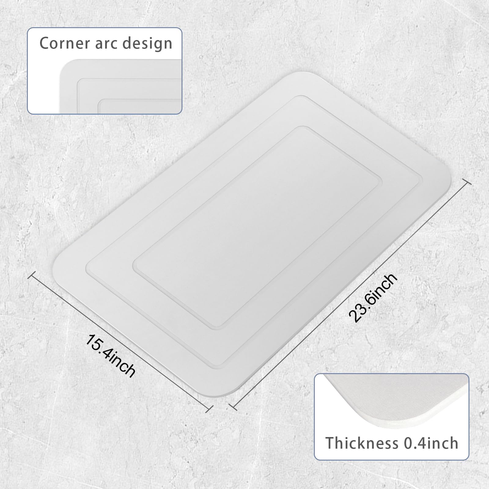 HUMIGA 2 Pack Stone Bath Mat, Diatomaceous Earth Shower Mat, Non-Slip Super Absorbent Quick Drying Bathroom Kitchen Floor Mat (White, 24x15)