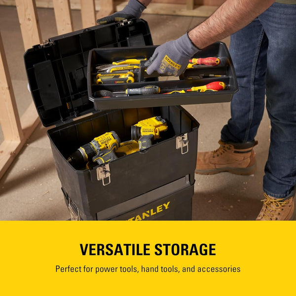 STANLEY Mobile Work Centre Toolbox, 2-in-1 Rolling Workshop with Stackable Units, Removable Toolbox, and Swivel Storage Carousel, 1-93-968