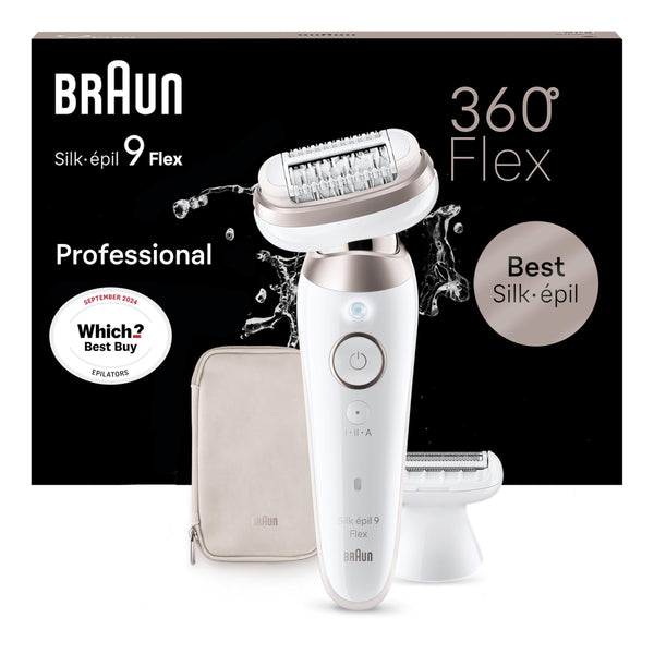 Braun Silk-épil 9 Flex SkinSpa, Epilator with 360° Flexible Head for Easy Hair Removal, Wet & Dry, Lasting Smooth Skin, All-in-One Kit, with Body Mini Shaver, SES9-481 3D, White/Gold